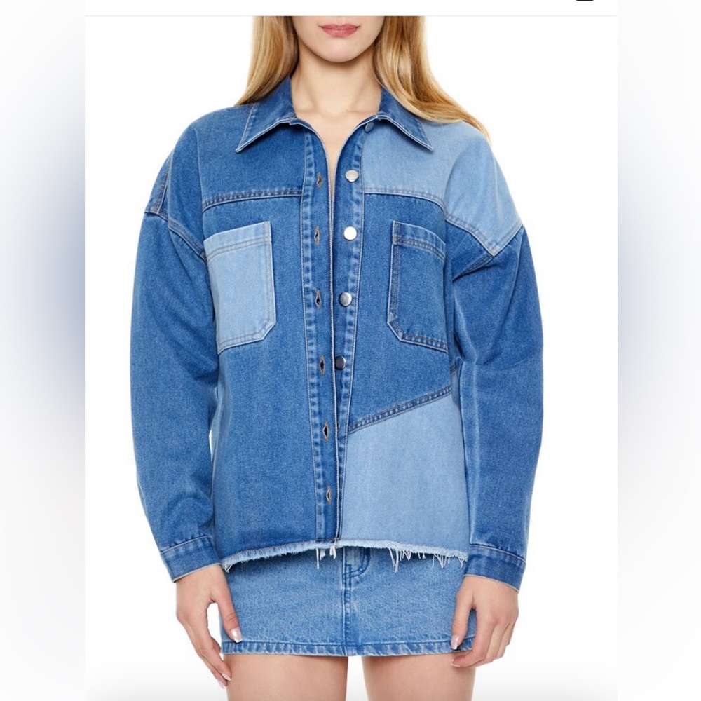 Color block denim shacket